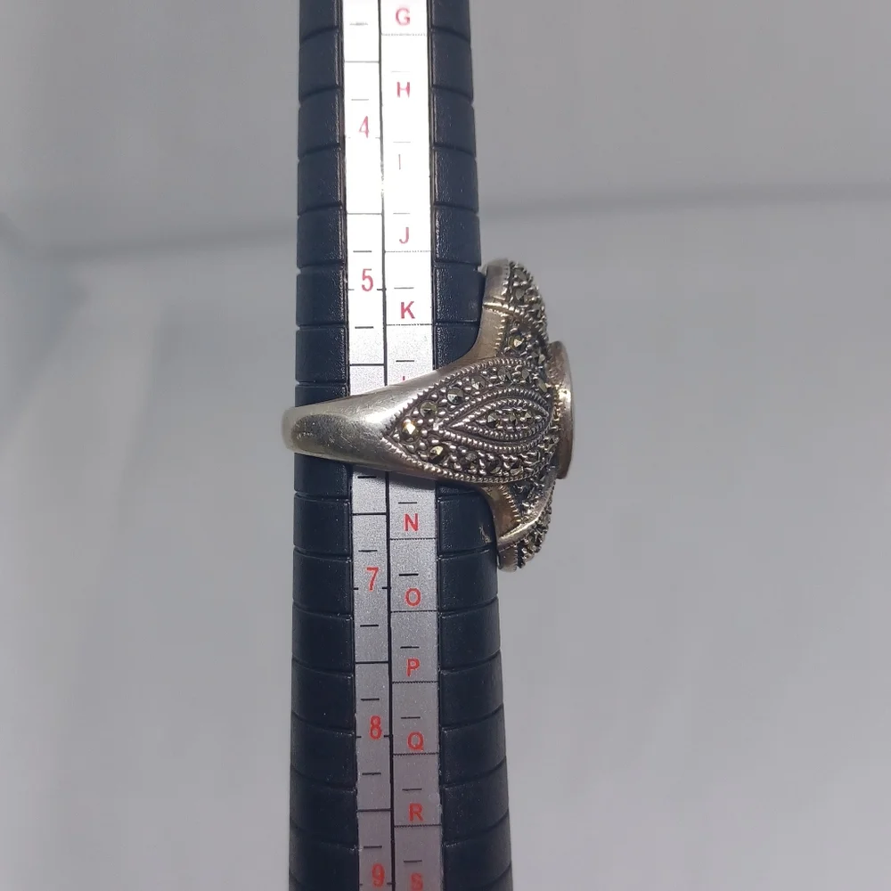 Vintage Sterling Judith Jack Red Garnet Marcasite Deco Statement Ring